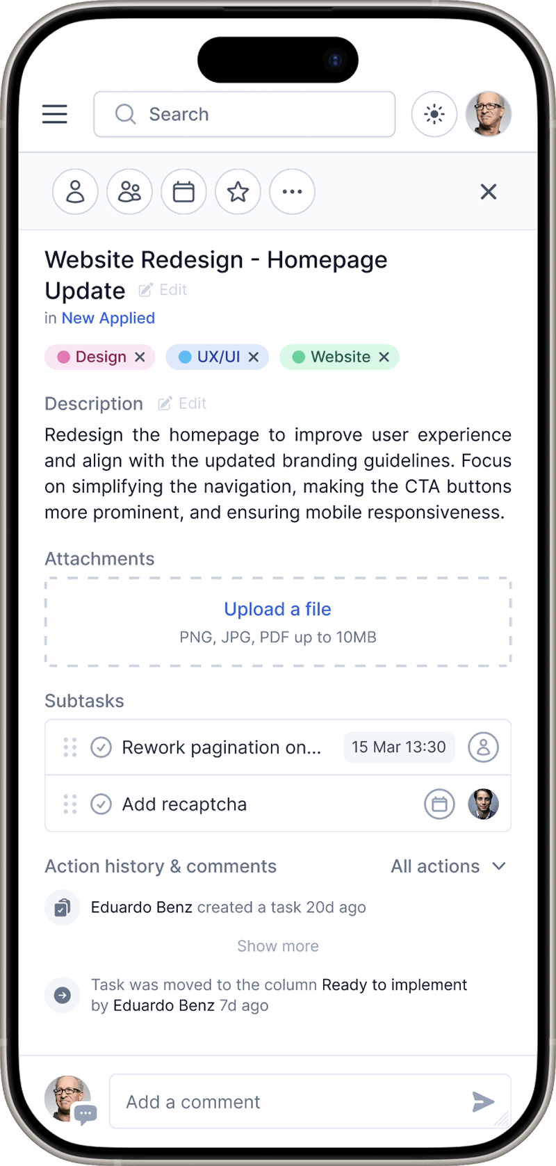 Mobile version of Projectlify